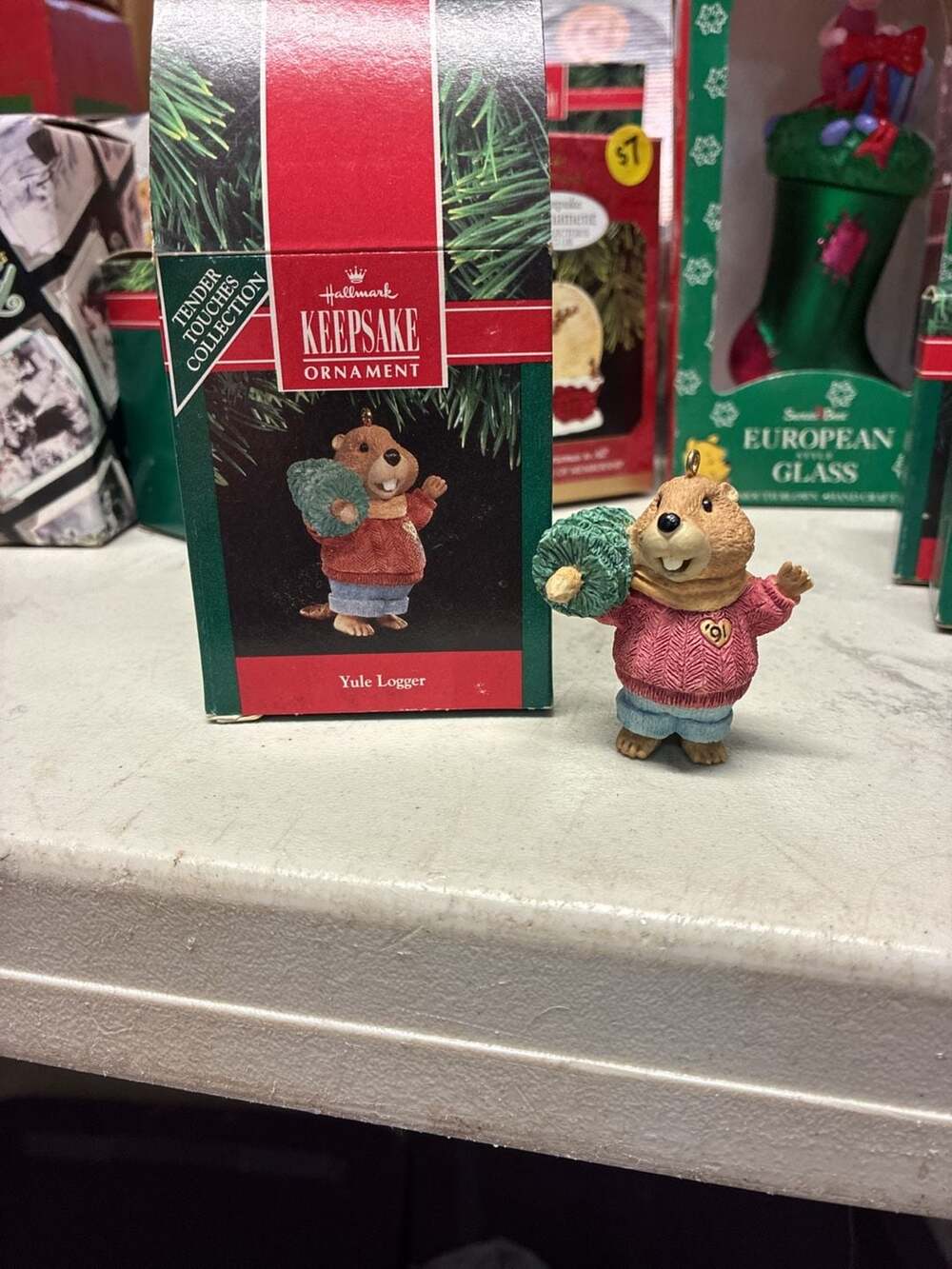 Hallmark Keepsake Christmas Ornament Tender Touches Yule Logger Beaver 1991
